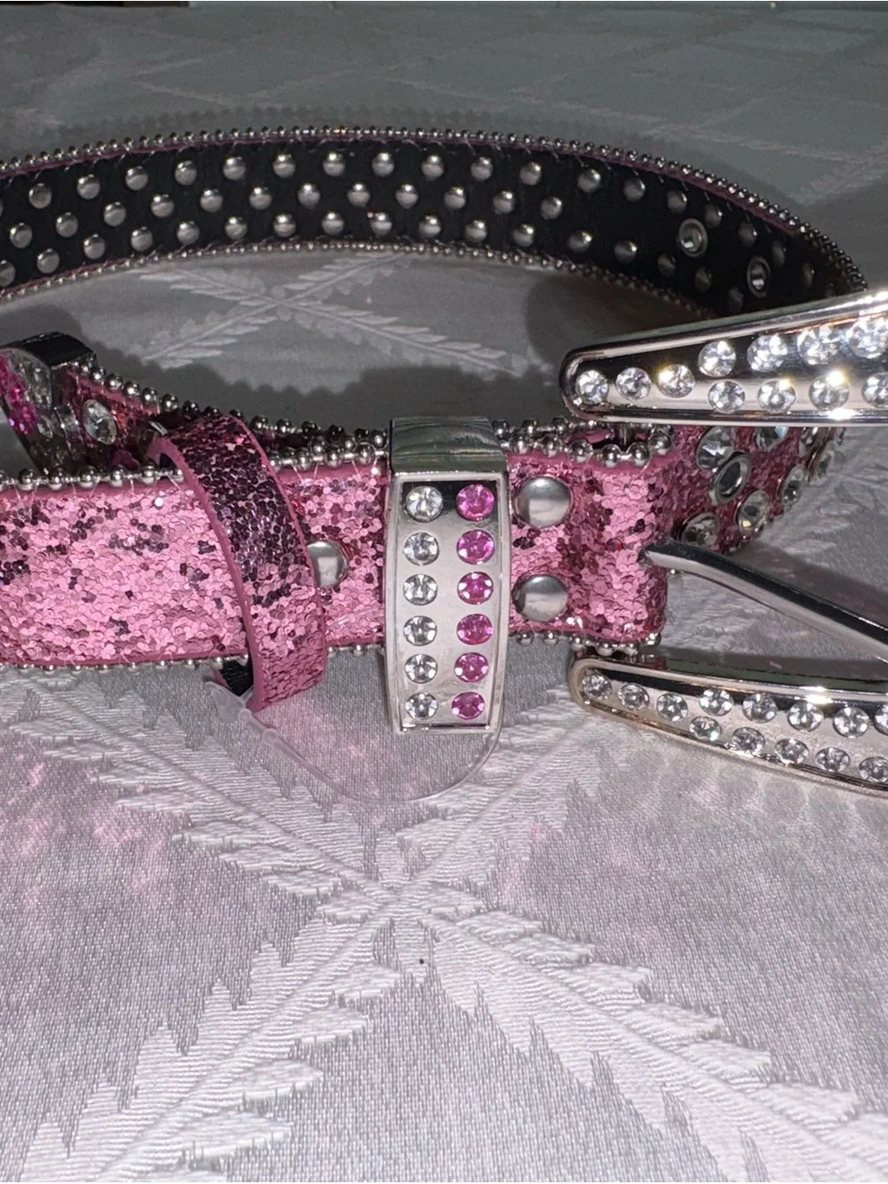 Girls' Pink Glitter Belt with Rhinestone Buckle-30in